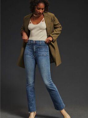 MOTHER High Rise Wide Leg Jeans in Medium Blue Wash
